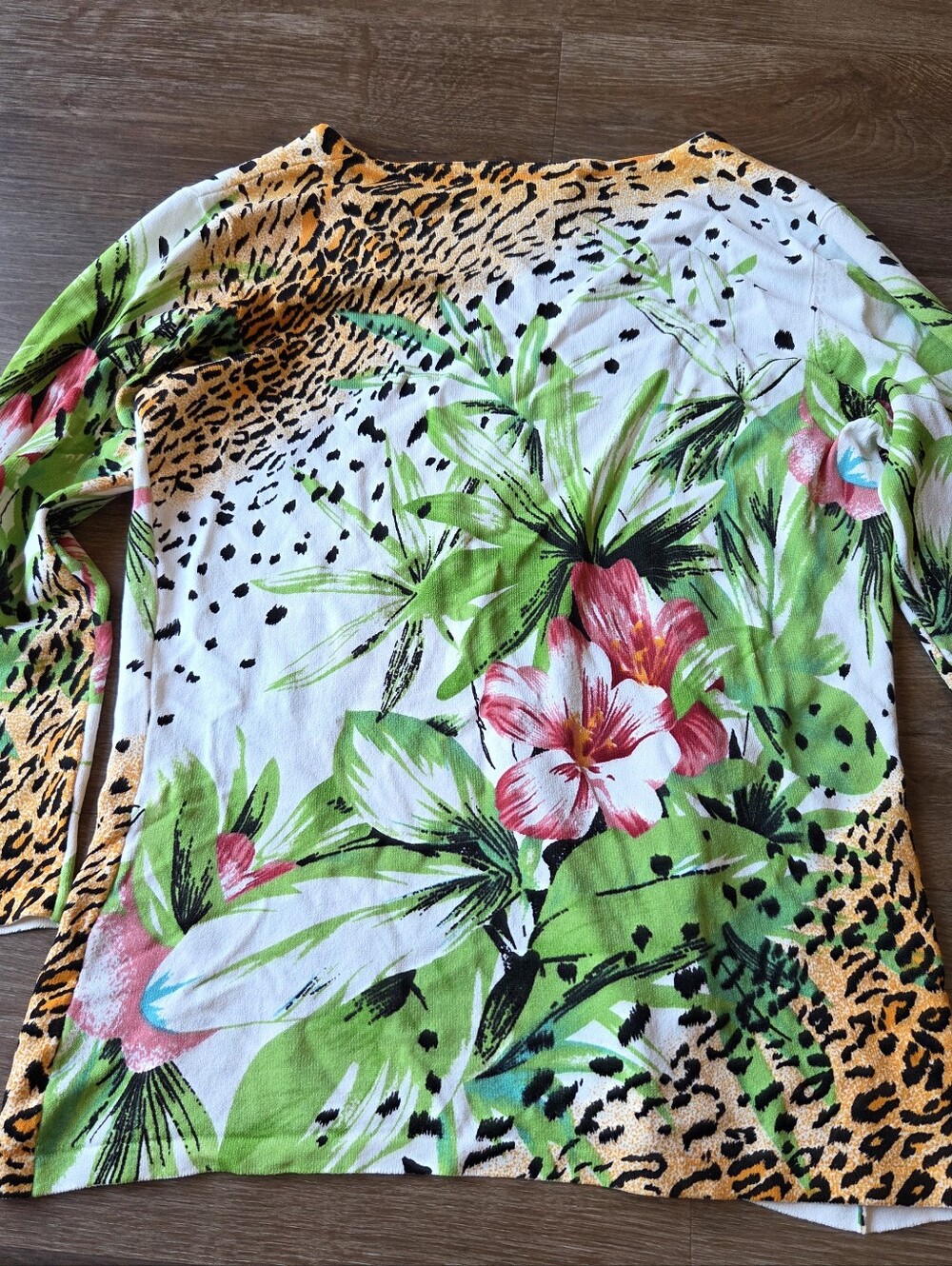 Vintage Alberto Makali Tropical and Animal Leopard Print Rhinestone Blouse Shirt - Picture 9 of 10